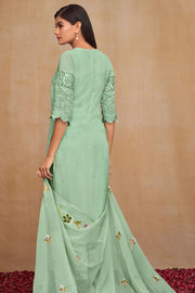 Pure Bemberg Georgette Fabric Embroidered Daily Wear Sea Green Color Designer Straight Cut Salwar Kameez